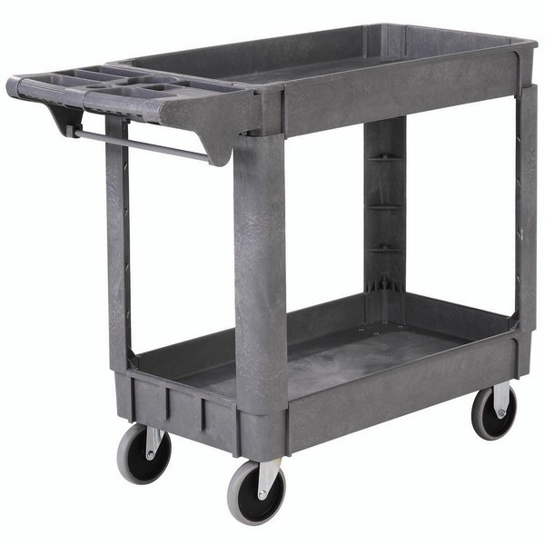 Global Industrial Deluxe Small 2 Shelf Plastic Utility & Service Cart 5 Rubber Casters, 40L x 17W x 33H 242080